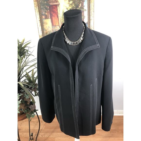 Kasper Blazer Womens 14 Black Open Career Office Clueless Preppy Long Sleeve - Picture 2 of 9